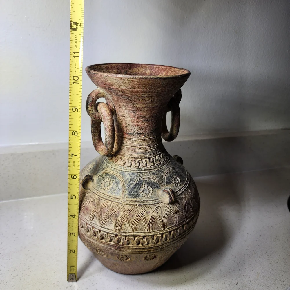 Vintage Tribal Style Ceramic Red Clay Vase. Pottery Decorative Vase - Picture 8 of 9